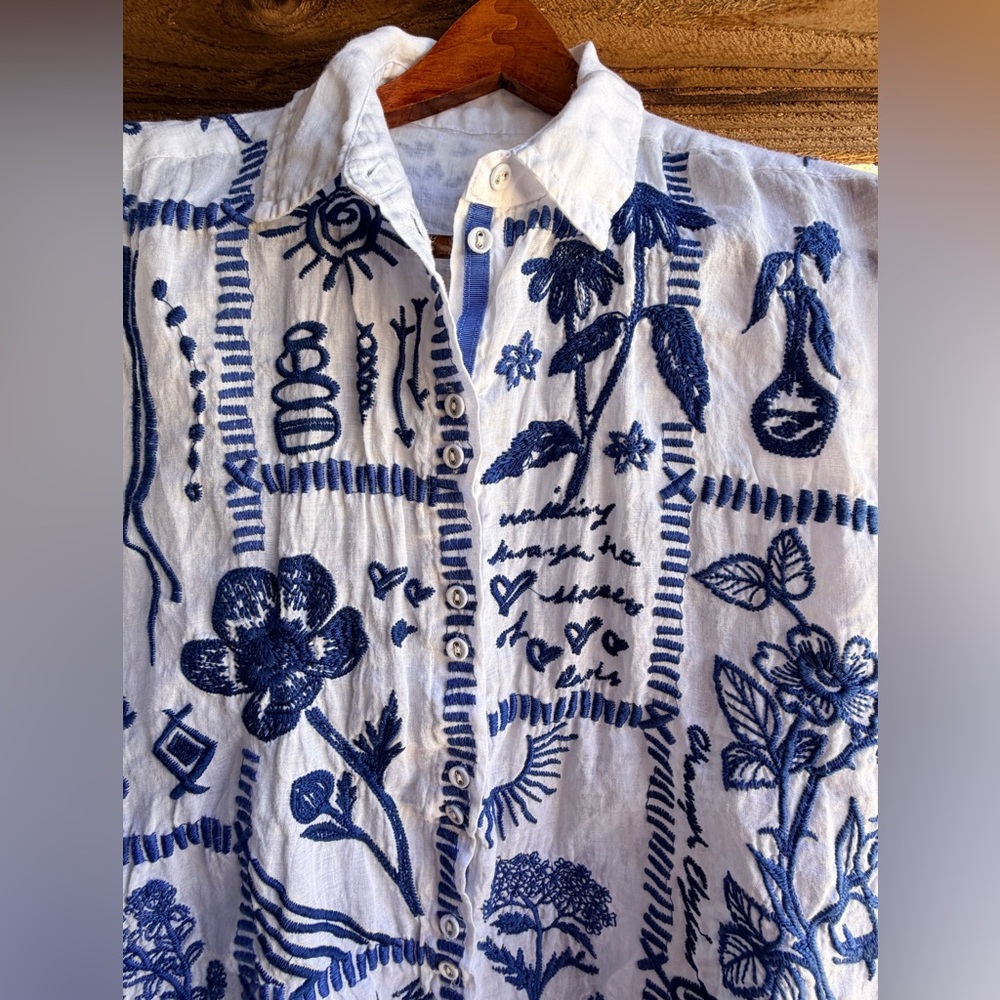 Johnny Was Botanique Double Button Embroidered shirt Medium - Picture 2 of 9